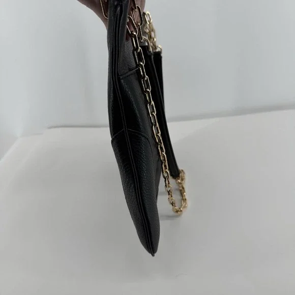 Tory Burch Black Pebbled Leather Tote Gold Chain Strap Shoulder Bag Classic Chic - Picture 7 of 14